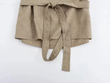 Foridol Irregular Sleeve Top+pants Set Women Summer Elegant Office Casual Matching Set Sash Buttons Decor Brown Suit Outfits