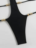 Extreme String Mini Micro Thong Women Swimwear One Piece Swimsuit Female Metal Beads Monokini Halter Bathing Suit Swim Bodysuit