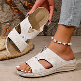 Summer Lightweight Wedges Slippers Women Metal Decor Plus Size 36-43 Beach Sandals Woman Comfortable Printed Platform Sandles