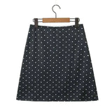 2026 Women Vintage Black White Polka Dot A-line Knee Length Skirt Sexy Low Waist Holiday Summer Skirts Slim Mini Skirts J7L2