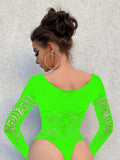 Toucheart Sexy Lingerie Long Sleeve Women's Jumpsuit Hollow Bikini One Piece Sexy Jacquard Solid Color Mesh See-through Bodysuit