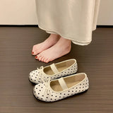 Polka Dot Women Ballet Flats Comfortable Round Toe Elastic Band Shoes Street Style Soft Sole Ladies Eelgant Wedding Dress Shoes