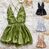 Sexy Lingerie Women's Sexy Dress With Wooden Ear Edge Deep V Neck Neck Tie Backless Sexy Lingerie Set 3x