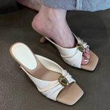 Summer Women Slippers Fashion Metal Decoration Open Toe Dress Slides Ladies Stripper Party Sandals