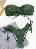 2026 Sexy Bikini Bandeau Women Swimwear Swimsuit Army Green Shirring Beach Bikini Set Bathing Suit Female Maillot De Bain Femme
