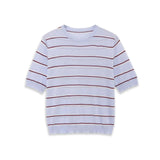 Fashion Short-sleeve Round-neck Striped Knit Top Light Blue With Knit Top Casual Sleeve Crew Neck For Women Daily Wear 0NSB