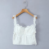 Foridol White Lace Tops for Women Summer Casual Side Tie Up Cotton Camis Top Buttons Casual Beach Vacation New Tops