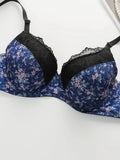 Women's Sexy Printed Lace Edge Bra Set With Steel Ring Gathering Push Up Daily Close Fitting Underwear Set B6016