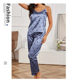 Ladies Heart Print Pajama Set Sexy V Neck Cami Top & Elastic Waistband Pants Pyjama 2 Pieces Women's Sleepwear & Loungewear Pjs