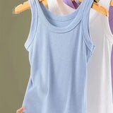 Women Solid Round Neck Ribbed Tank Top Camisole Women 2025 Summer Basic Elastic Tank Top O Neck Solid Tank Top