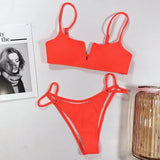 4 Colors Sexy Bikini Women Swimwear Swimsuit Small V-neck Solid Beach Bikinis Set Bathing Suit Female Stroje Kapielowe Damskie
