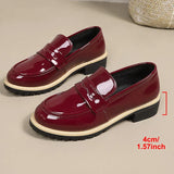 Patent Leather Thick Heels Loafers Women Spring New Mixed Color Med Heel Office Pumps Woman Plus Size 43 Slip On Single Shoes