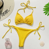 Sexy Ribbed Halter Micro Thong Bikini Female Swimsuit Women Swimwear Two-pieces Bikini Set Mini String Bather Bathing Suit Swim