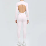 Padded Women Long Sleeve Sport Yoga Jumpsuit Workout Clothes for Women Sportwear Backless Zipper Fitness Gym Outfit