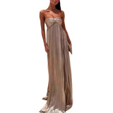 Gold Hot Tube Top Party Dresses Women Solid Color Sexy Hot Girls Fold Banquet Slit Evening Dress Female Streetwear Long Vestidos