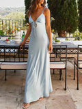 Women Cami Dress Solid Color Sleeveless Tie-Up Front Backless Dress Long Dress Summer Casual Dress