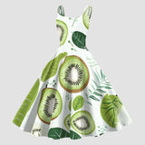 Vintage Fruit Print Dress For Women Elegant High Waist A Line Swing Dress Rockabilly 60s 50s Retro Spaghetti Strap Maxi Robe