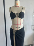 2025 New Sexy Tube Top Bikini set and Skirt Swimwear Women Metal Decoration Bodysuit Lace-up Bathing Suit Beachwear Biquini