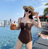 New One-piece Swimsuit Women Japan and South Korea Twist Bag Sexy Big Breasts Gathered Swimsuit
