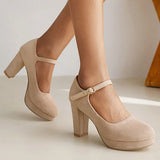 2026 Plus Size 33-45 Elegant Nude Ankle-strap Pumps Office Lady Classic Black High Heels Shoes Women Red Platform Party Shoes