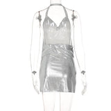 Sexy Hot Girl Slim Halter Neck Mini Dress Fold V-neck Low Cut Backless Bodycon Slit Short Dresses Streetwear Lady Party Vestidos