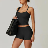 Women's Slim Shoulder Yoga Vest High Waisted Waist Hugging Naked Yoga Three Part Shorts Exercise Set Popular Fitness Clothing
