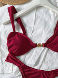 Sexy Metal Shell Ornament Bikini Set 2026 Women Hot Pink Pleate Push Up Bra Thong Swimsuit Summer Bathing Suit Micro Swimwear