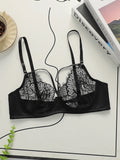 Sexy lace Lingerie ultra-thin semi transparent erotic women's bra French retro underwear black brassere MR2986