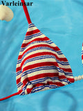 S - XL With Shorts Striped Halter Bikini Women Swimwear Female Swimsuit Three-pieces Bikini set Bather Bathing Suit Swim V8130