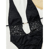 Lace Deep V Neck Halter Women Swimwear One Piece Swimsuit Female Monokini High Leg Cut Backless Bather Bathing Suit Swim V8264