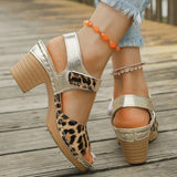 Lightweight Leopard Print Thick Heel Sandals Women Summer High Heels Platform Sandles Woman Ankle Strap Non Slip Beach Sandalias
