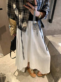 Spliced Lace Elastic High-waisted Slimming Skirt White Lace Trim Skirt Elastic Waist Casual Summer Style Skirt For Women 6S7Q