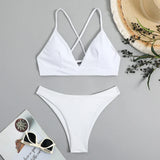 2026 V Neck Two Piece Solid Bikini Back String Women Swimwear Female Swimsuit Bathers Bathing Swimming Suit Beachwear Summer
