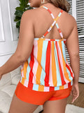 Striped Tankini 2026 Large Plus Size Swimsuit Women High Waist Swimwear Female Beach Wear Bathers Bathing Swimming Swim Suit