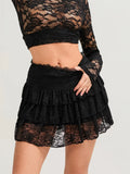 Women Flower Lace Mini Skirts High Waist Ruffle Layered Pleated Skirt Summer Y2K Gothic Skirt for Beach Club Street