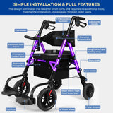 Rolling Walker Wheelchair Combo With Adjustable Seat And Handle