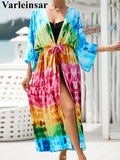 13 Colors Printed With Belt Crochet Knitted Tunic Beach Dress Beach Wear Beachwear Beach Cover Up Cover-upsFemale Women V7201