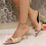 Luxury Gold High Heels Slippers Women 2026Summer Square Toe Thin Heeled Sandals Woman Plus Size 43 Party Shoes Ladies Pumps