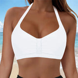 Womens Halter Neck Ruched Bikini Top Padded Push Up Swim Tops Adjustable Tie Back Bathing Suit Top Beach Pool Vacation Swimwear
