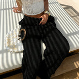 Women's trousers, fashionable and versatile, solid color, drawstring straight trousers, beach sun protection trousers