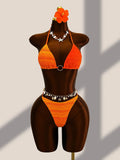 4PCS with Cover Up Skirt Gradient Knit Bikini Women Swimwear Female Swimsuit Four-pieces Bikini Set Bathing Suit Swim Beachwear
