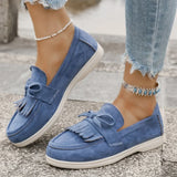Retro Tassel Bowknot Flats Shoes Women Solid Color Faux Suede Flat Shoes Woman Wear Resistant Plus Size 36-43 Casual Shoes Lady