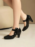 Spring Hot Sale Patent Leather Chunky Heel High Shoes Women's Platform Wedding Party Single Dress Shoes Large Size 33-45 Pumps