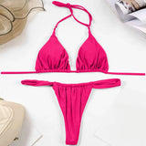 Sexy Bikini Set Two Piece Swimsuit Bikini Set Push Up Bra Solid Thong Women Swimwear Beachwear Bathing Suit Traje De BañO 2024