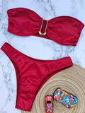 Bandeau Bikinis 2025 Strapless Satin Bikini Female Swimsuit Women Swimwear Two-pieces Bikini Set High Cut Bathing Suit Swim Lady