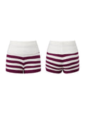 Women Spring Summer Striped Knit Shorts Slim Fold Over Low Rise Mini Shorts for Daily Office Party Club