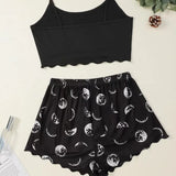 Women Pajamas Sleepwear Pajama Set Sports Camisole And Shorts Pink Moon And Planet Print Summer Soft Comfortabl Casual