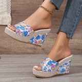 2026 New Women Shoes Fashion Shoes Casual Flip Flops Summer  Print Peep Toe Wedge Slippers