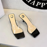 BIGTREE Sexy Silver PVC Transparent Crystal Womens Slippers 2026 Summer Square Toe Thin High Heels Sandals Ladies Shoes