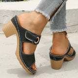 Hook Loop Thick High Heel Sandals Women Hollow Out Summer Beach Sandles Woman Plus Size Anti-Slip Platform Sandalias De Mujer